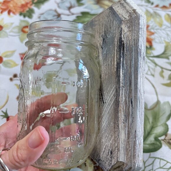 Wall Glass Flower Vases Mason jar Clear Wooden Picture Plaque Decor Cottagecore - Picture 3 of 9